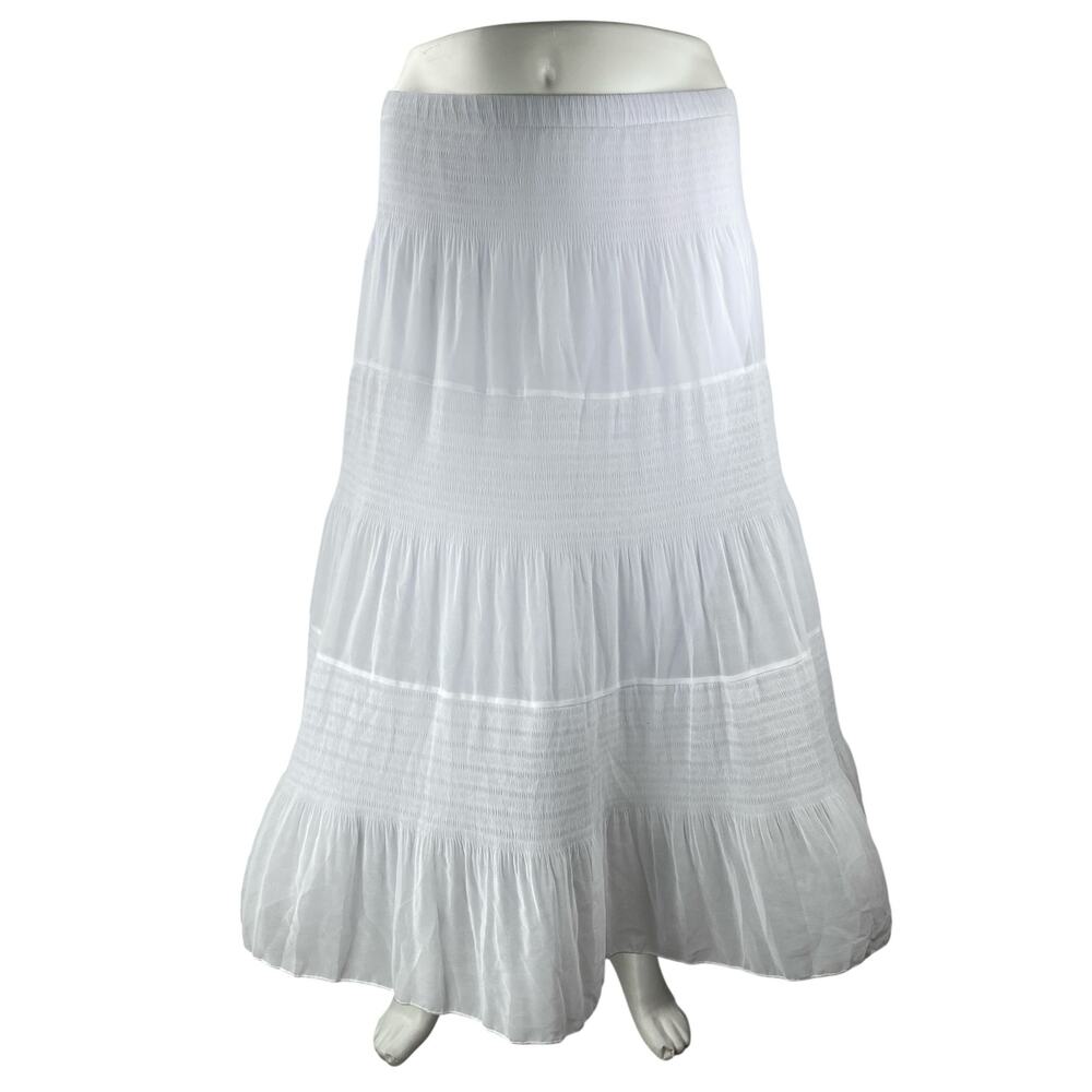 Nashalyly Women's White Elastic Waist Ruffled Tiered Maxi Flare A-Line Skirt XL